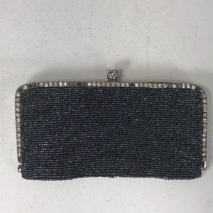 CLARA KASAVINA black diamond beaded vintage clutch purse